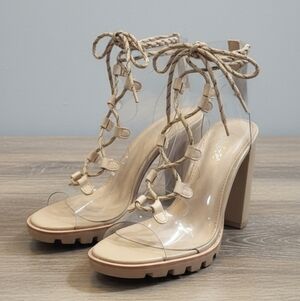 Bella Marie Beige Lace-Up Heels